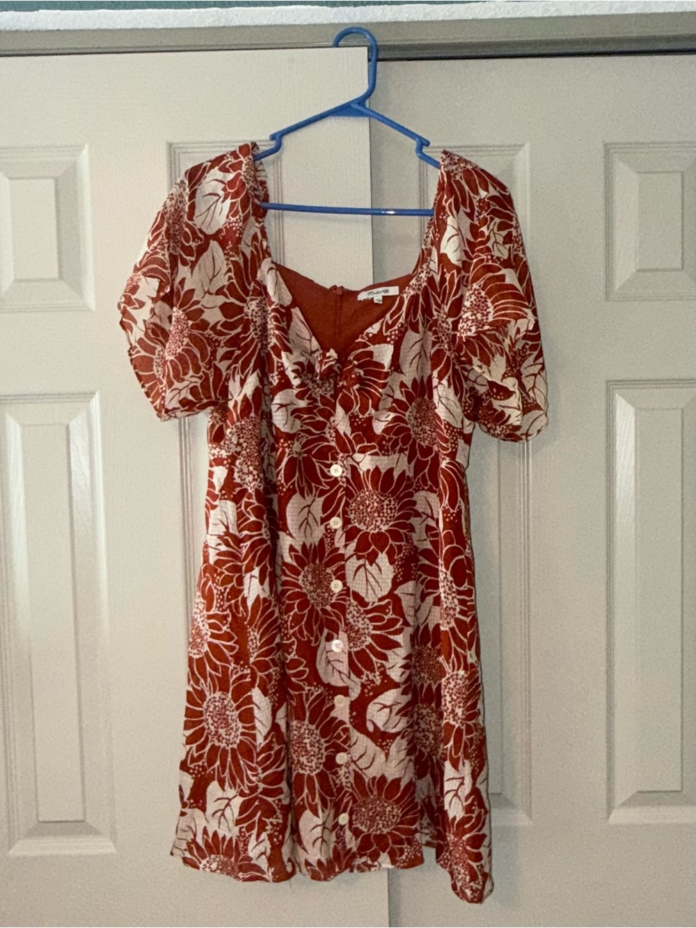 Rust Floral Button-Front Women's Dress